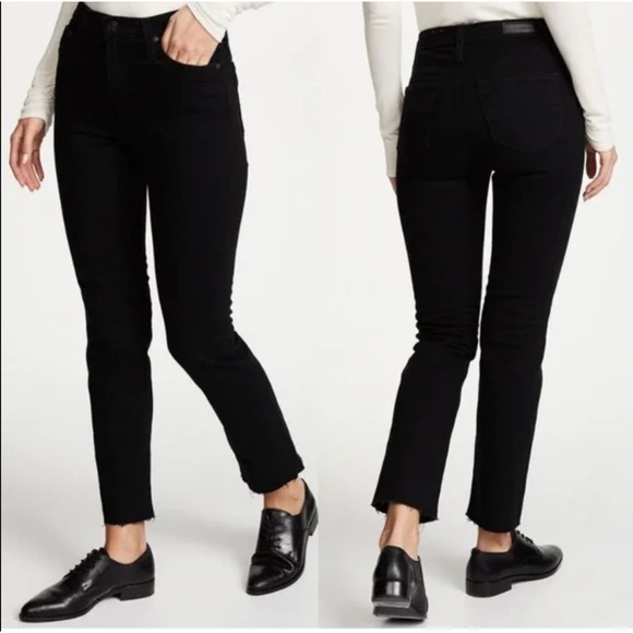 Adriano Goldschmied Pants - AG Isabelle Crop High Rise Straight Leg Jeans‎ Charcoal Black Size 30